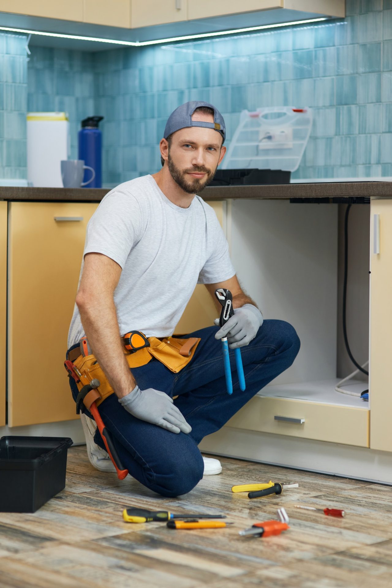 Professional plumbing with tools