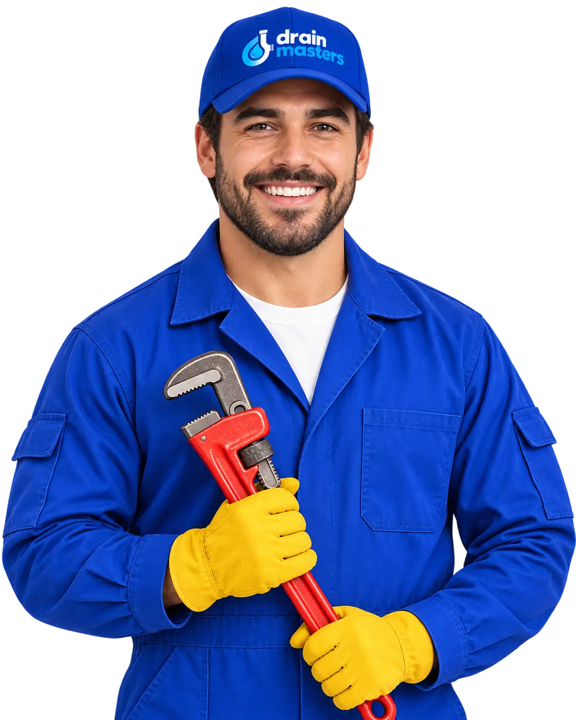 A professional plumber holding a tool