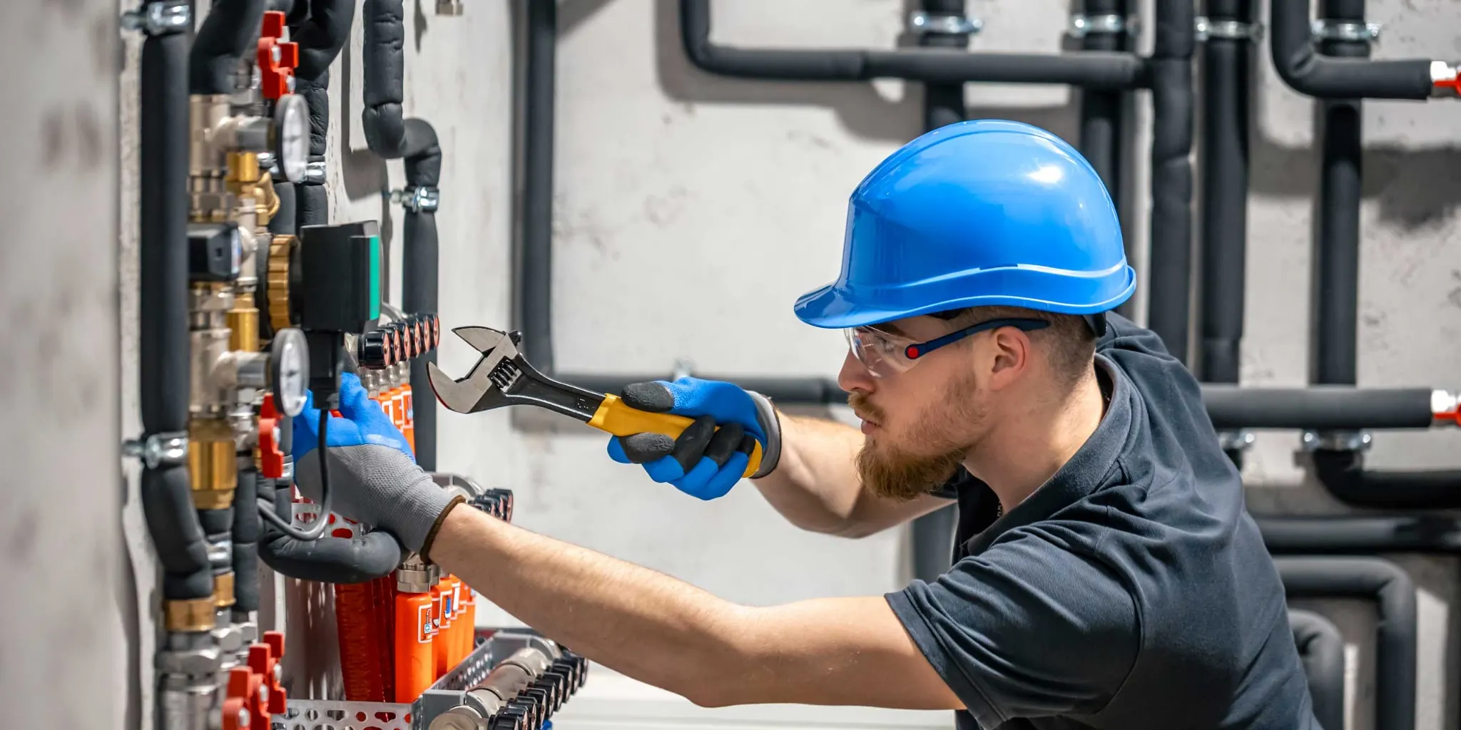 Plumber repairing pipes